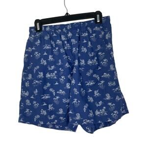 Columbia Swim Trunks Size S Blue Island Print Mesh Lined Drawstring Pockets